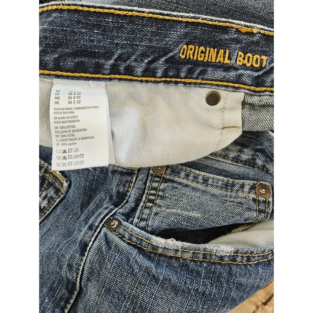 Distressed American Eagle Mens Skater Boot Jeans 36x32 Blue Distressed Bootcut